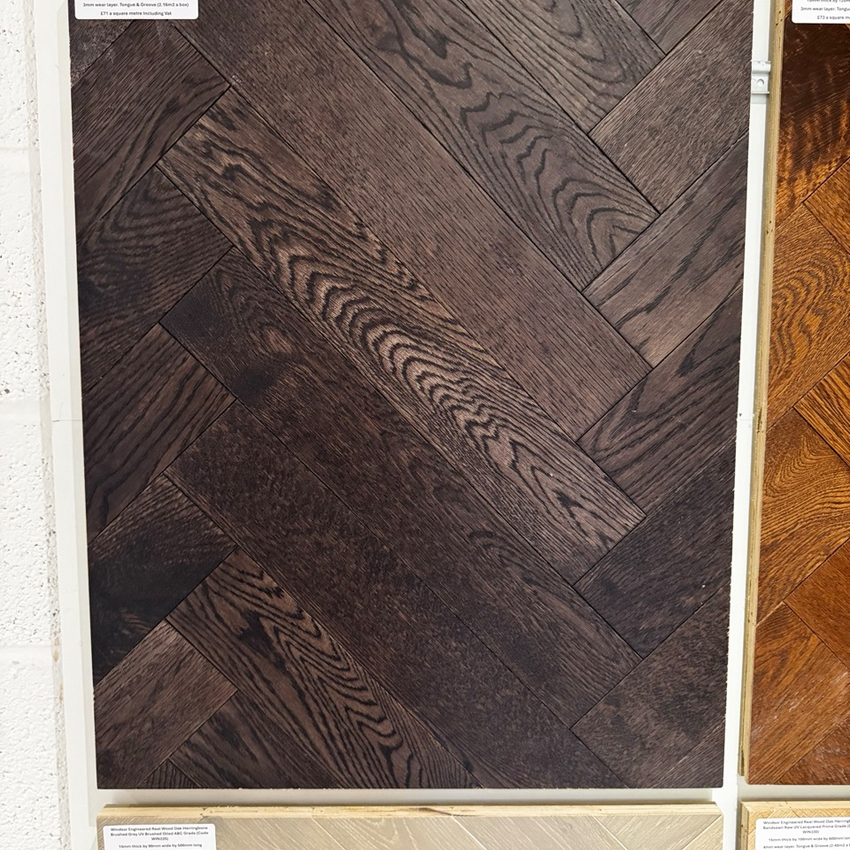 Windsor Engineered Real Wood Oak Herringbone Black Shadow UV Brushed Oiled